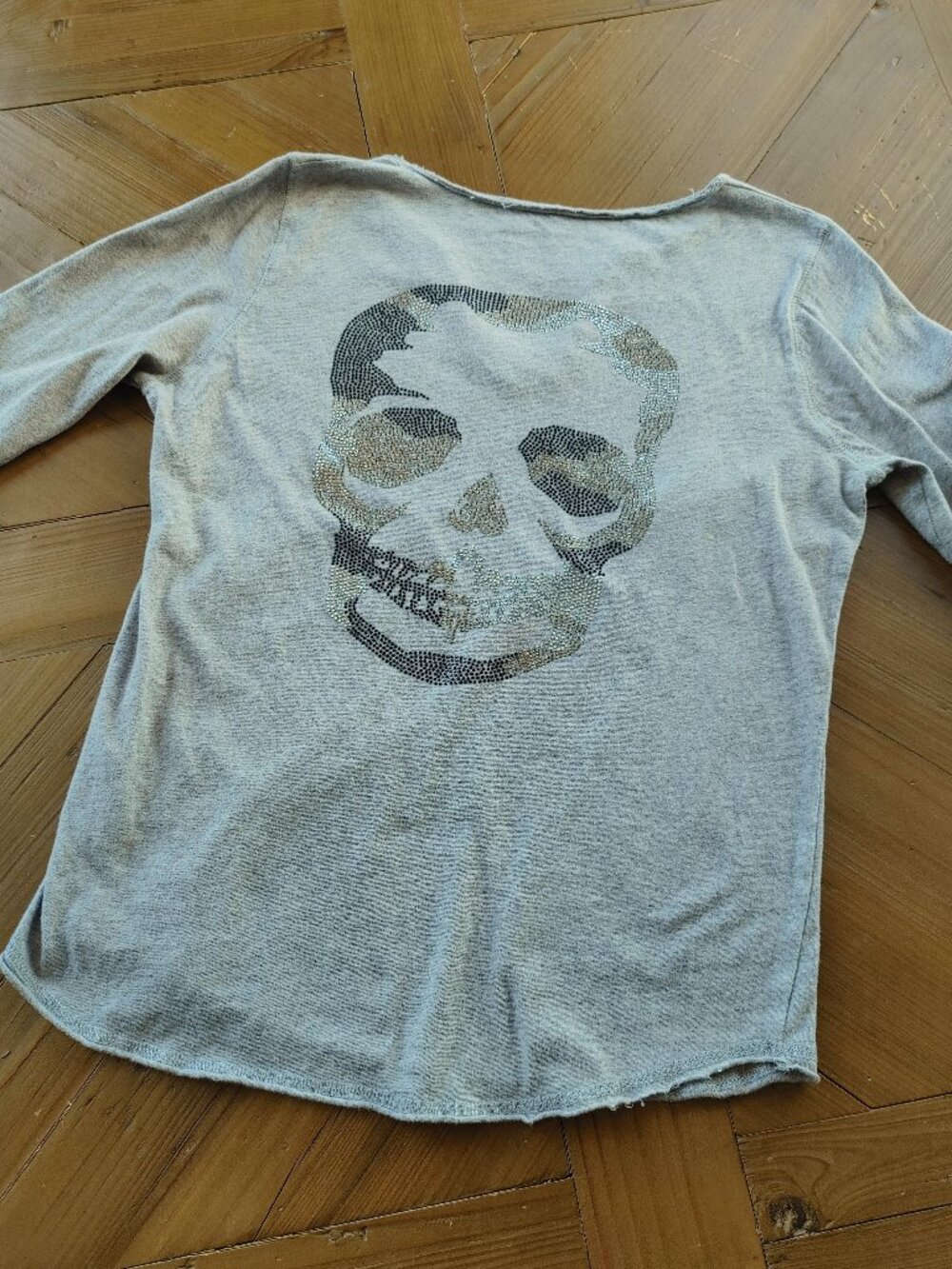 Zadig & Voltaire Tunisien Gray Skull Rhinestone T-Shirt Top Size S